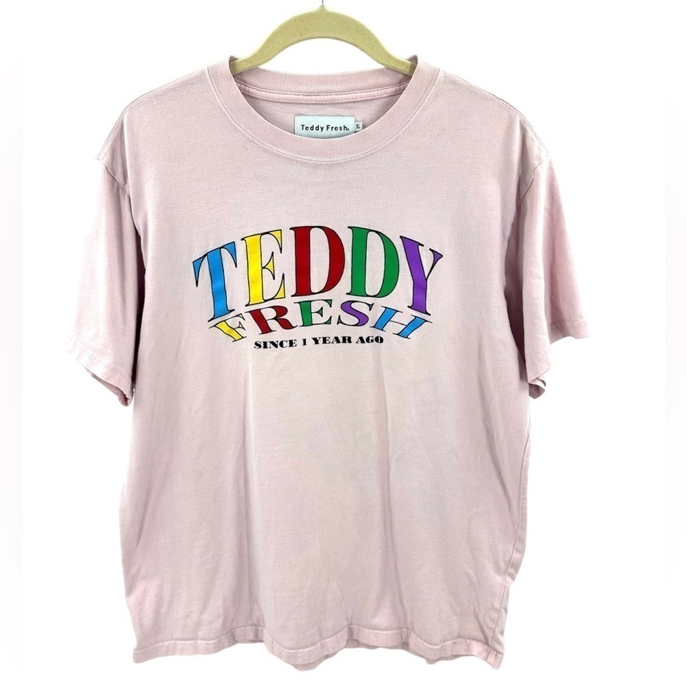 Teddy Fresh Shirt Womens XL Classic Logo Cotton Short Sleeve Top Casual Pink
